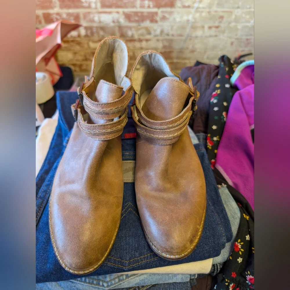 Free People Brown Leather Ankle Boots - Picture 2 of 4